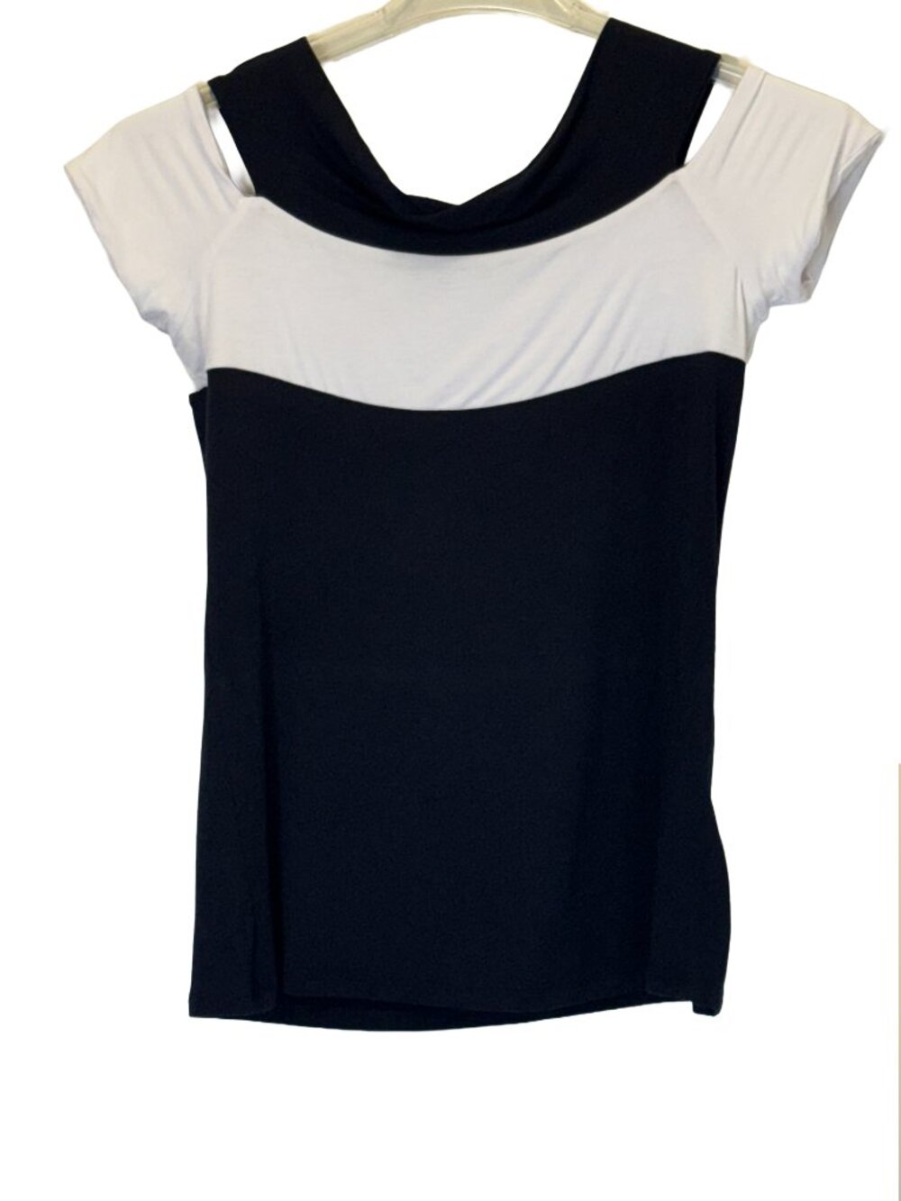 Women Black | White Cold Shoulder Top Size M